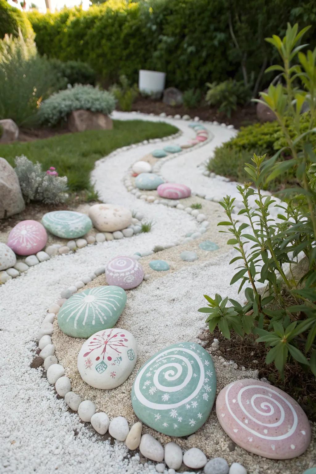 Transform your garden into a serene sanctuary with a spiral of painted rocks. Embrace simplicity and natural beauty.