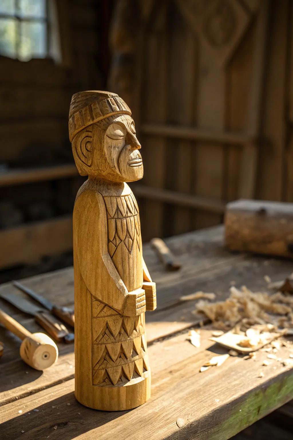 Embrace the mystique of handcrafted wooden spirits, where craftsmanship meets artistry.