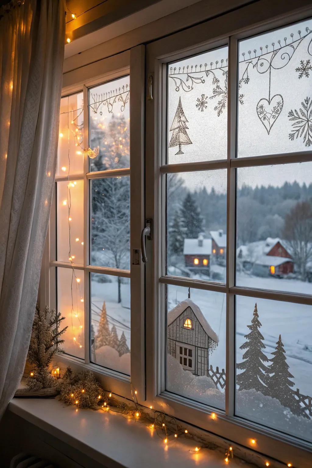 Winter village clings create a charming seasonal display.