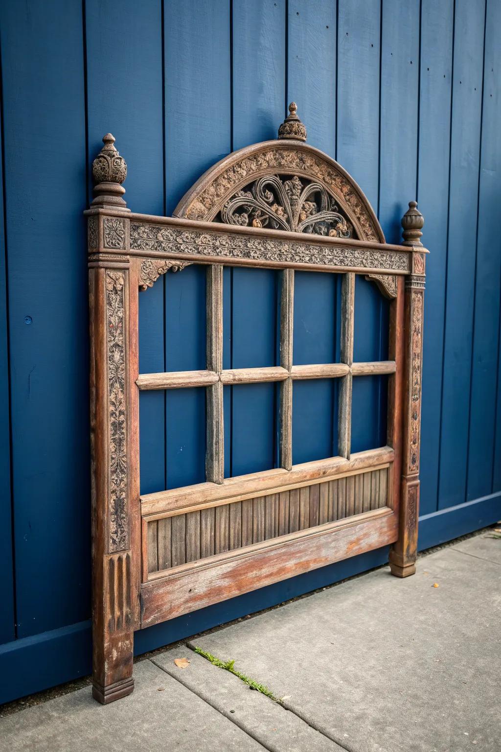 Transform history into your bedroom's masterpiece with a vintage window frame headboard.