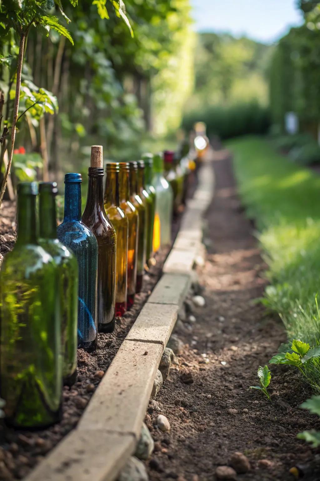 Transform your garden with creative wine bottle edging for a unique and artistic touch.