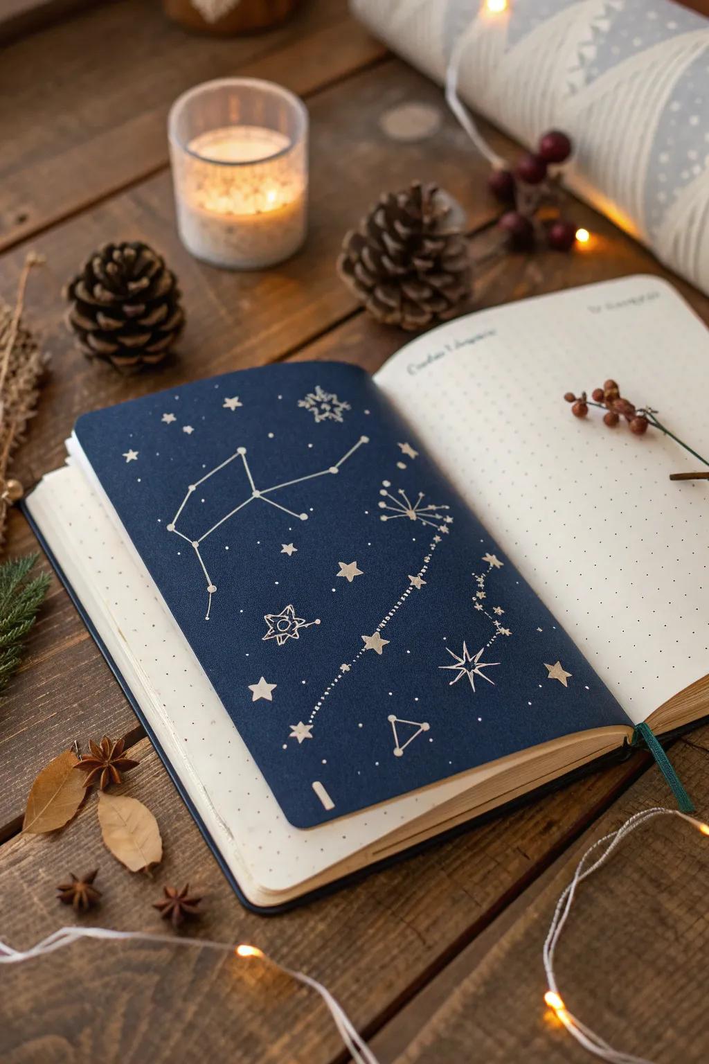 Capture the celestial magic of a winter night sky in your journal.