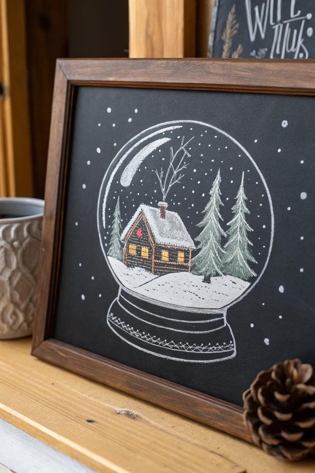 Step into a Snow-Globe Fantasy with this enchanting winter chalkboard art.