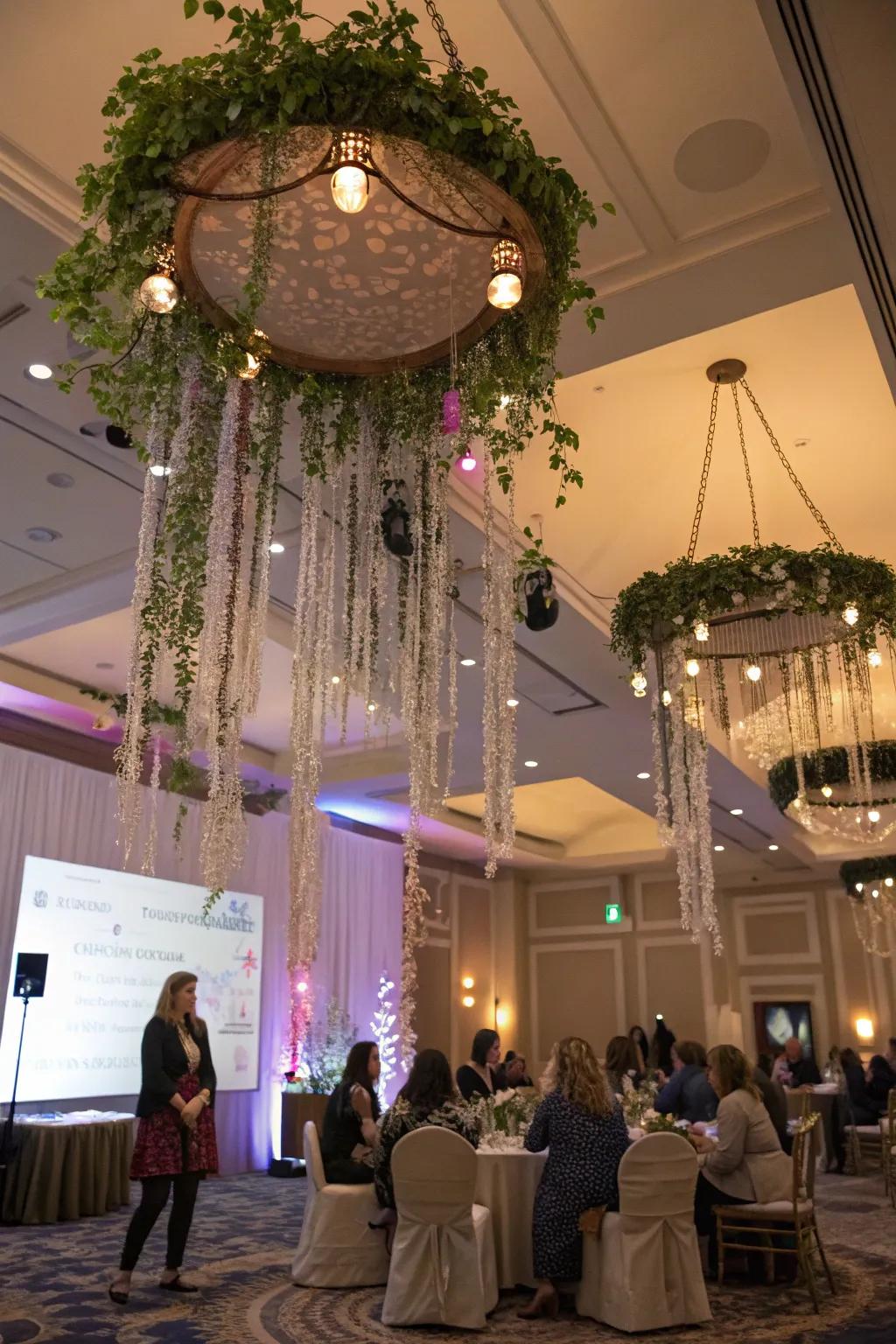 Magical ceiling decor captivates attendees.