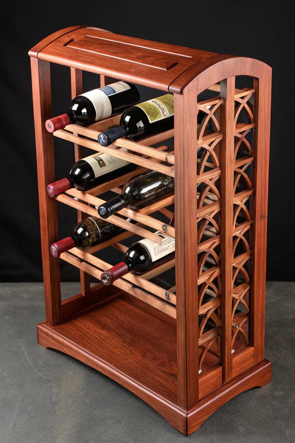 Elevate your dining space with this stunning handcrafted wine rack, where modern design meets timeless craftsmanship.