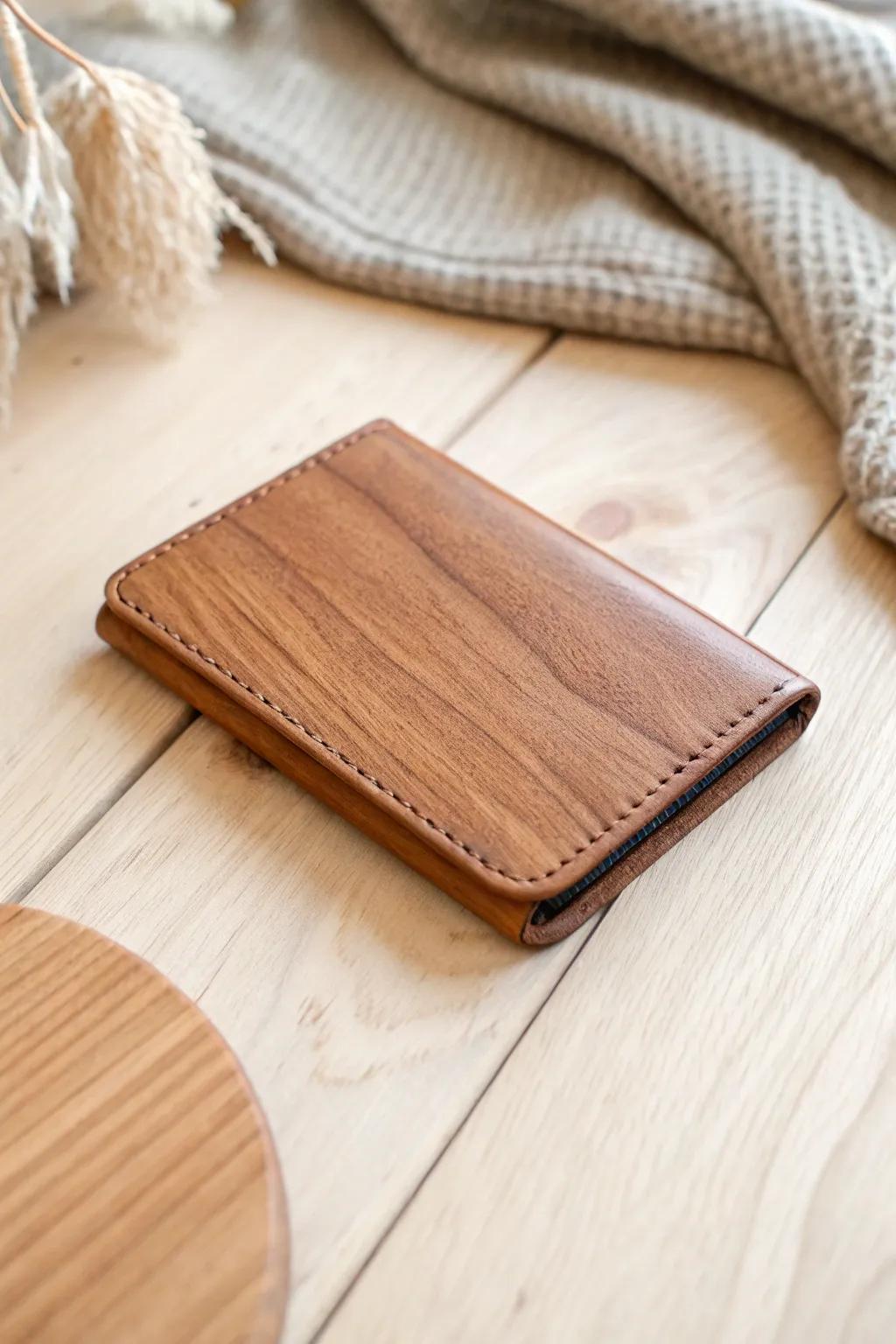 Elevate your essentials with the timeless elegance of a wooden minimalist wallet.