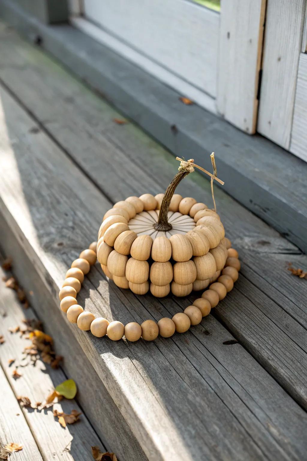 Embrace rustic elegance with handcrafted wooden bead pumpkins for your fall decor.