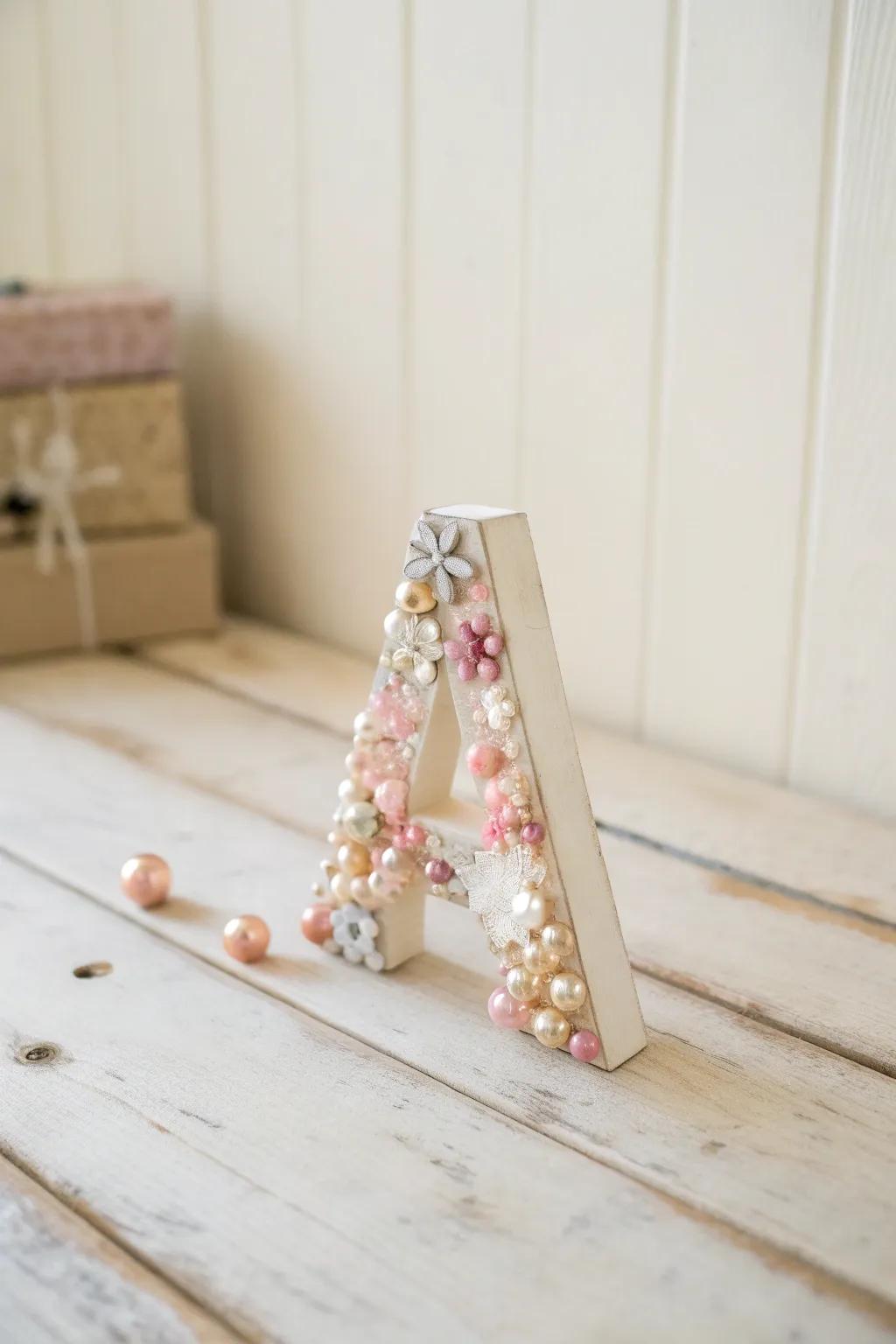 Add a whimsical touch to your decor with beaded wooden letters, where simplicity meets artistry.