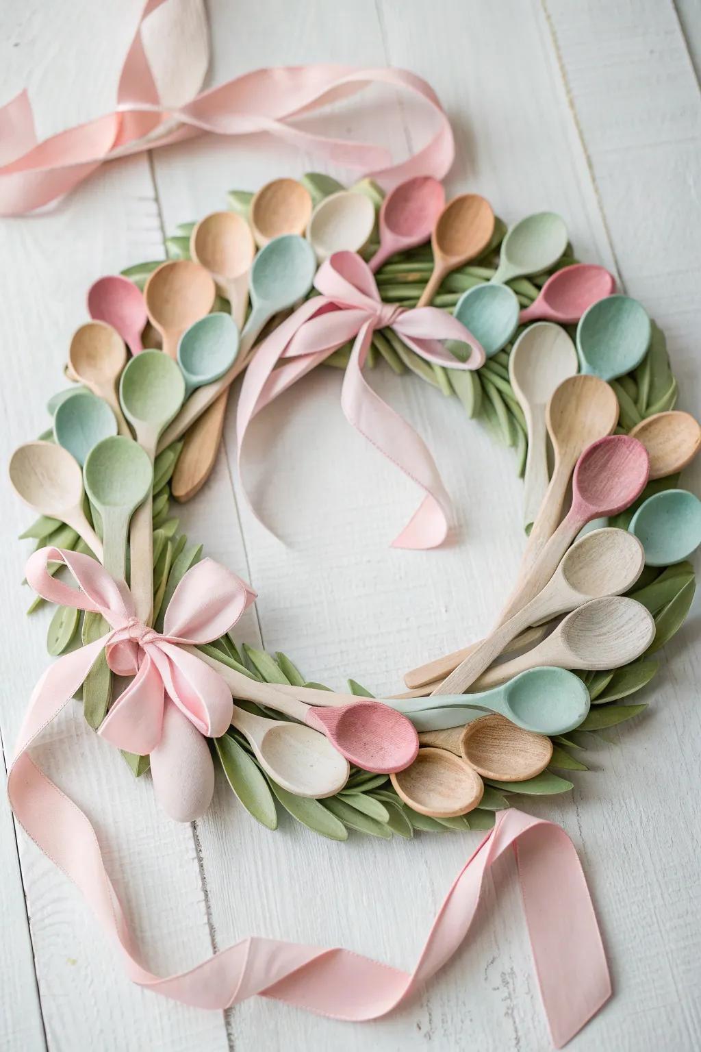 Welcome guests with a unique touch of whimsy: a handcrafted wooden spoon wreath.