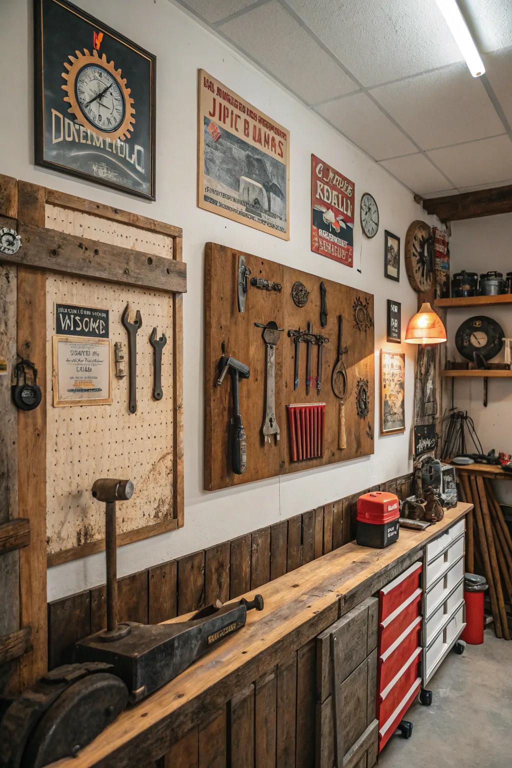 Reclaimed wood adds charm and sustainability to workshop designs.