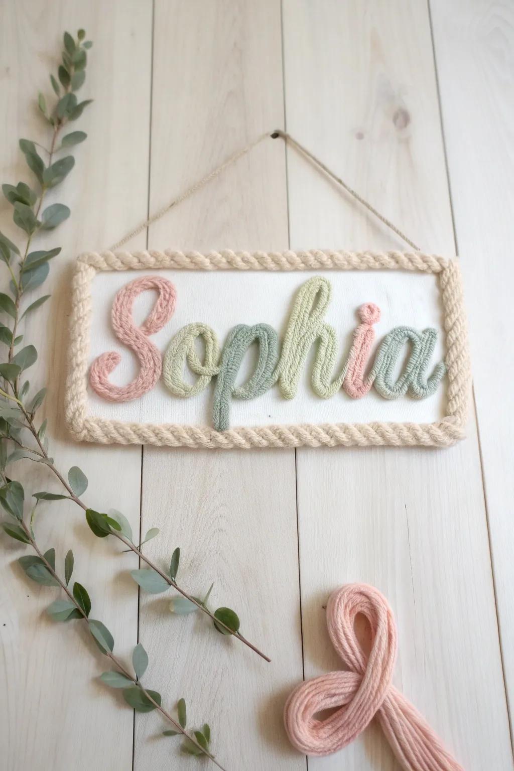 Craft a thoughtful gift with this personalized yarn name art, blending minimalist elegance with a boho twist.