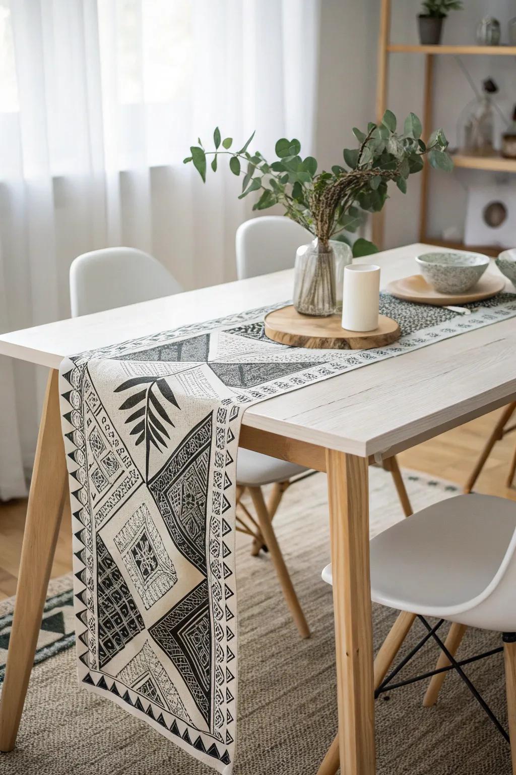 Elevate your dining experience with a touch of artistic elegance. #ZentangleTableRunner #ScandiBoho