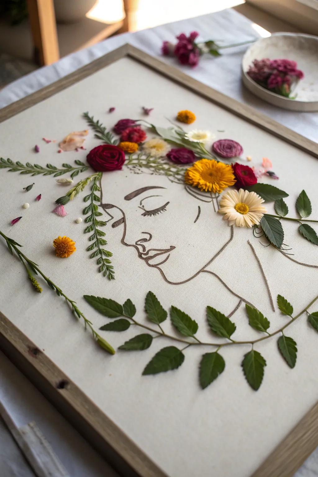 Embrace the beauty of nature in your self-portrait with delicate pressed petals. #NatureInArt #BohoMinimalism