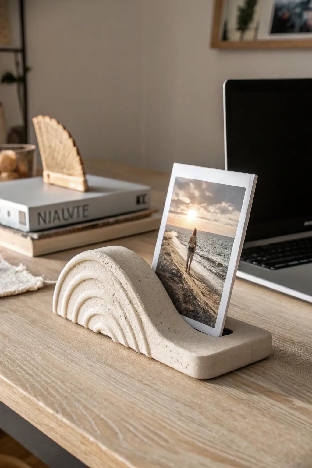 Elevate your desk space with this chic, handmade clay photo holder—where Scandinavian minimalism meets boho artistry.