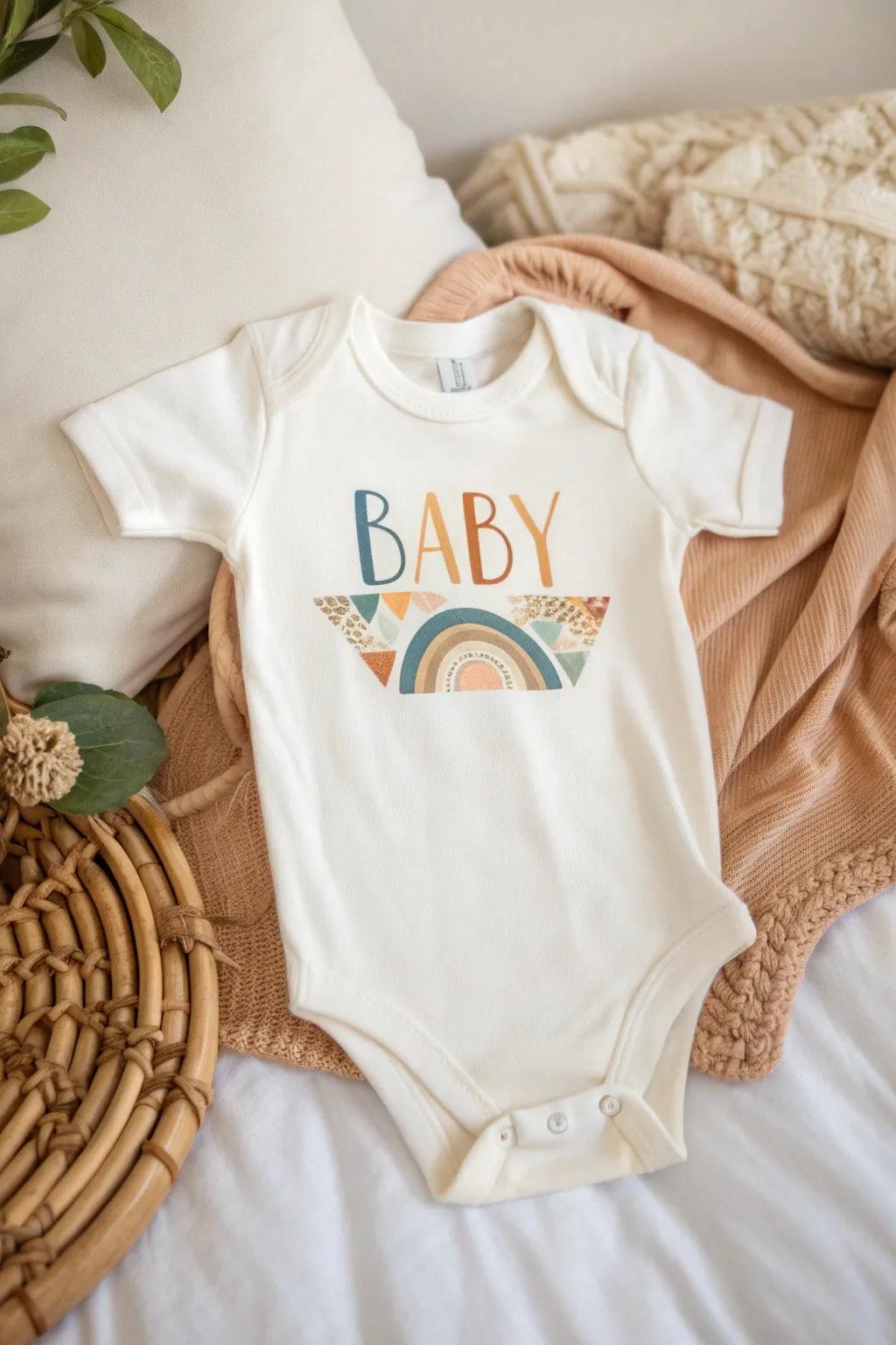 Embrace modern elegance with this geometric baby name onesie – a blend of minimalist design and boho charm for your little one.