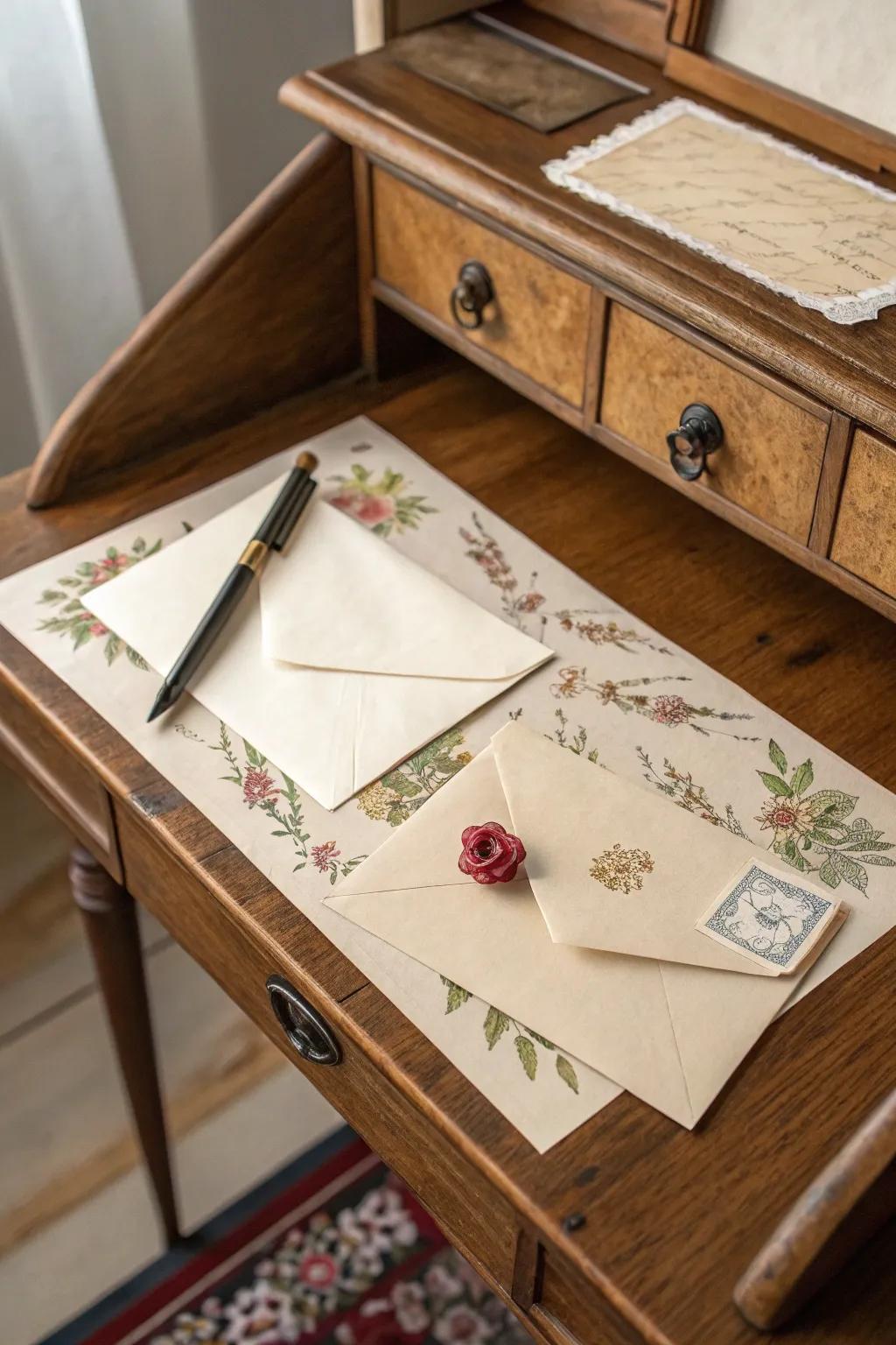 Capture heartfelt wishes with timeless elegance: Vintage letter writing for your baby shower keepsake.