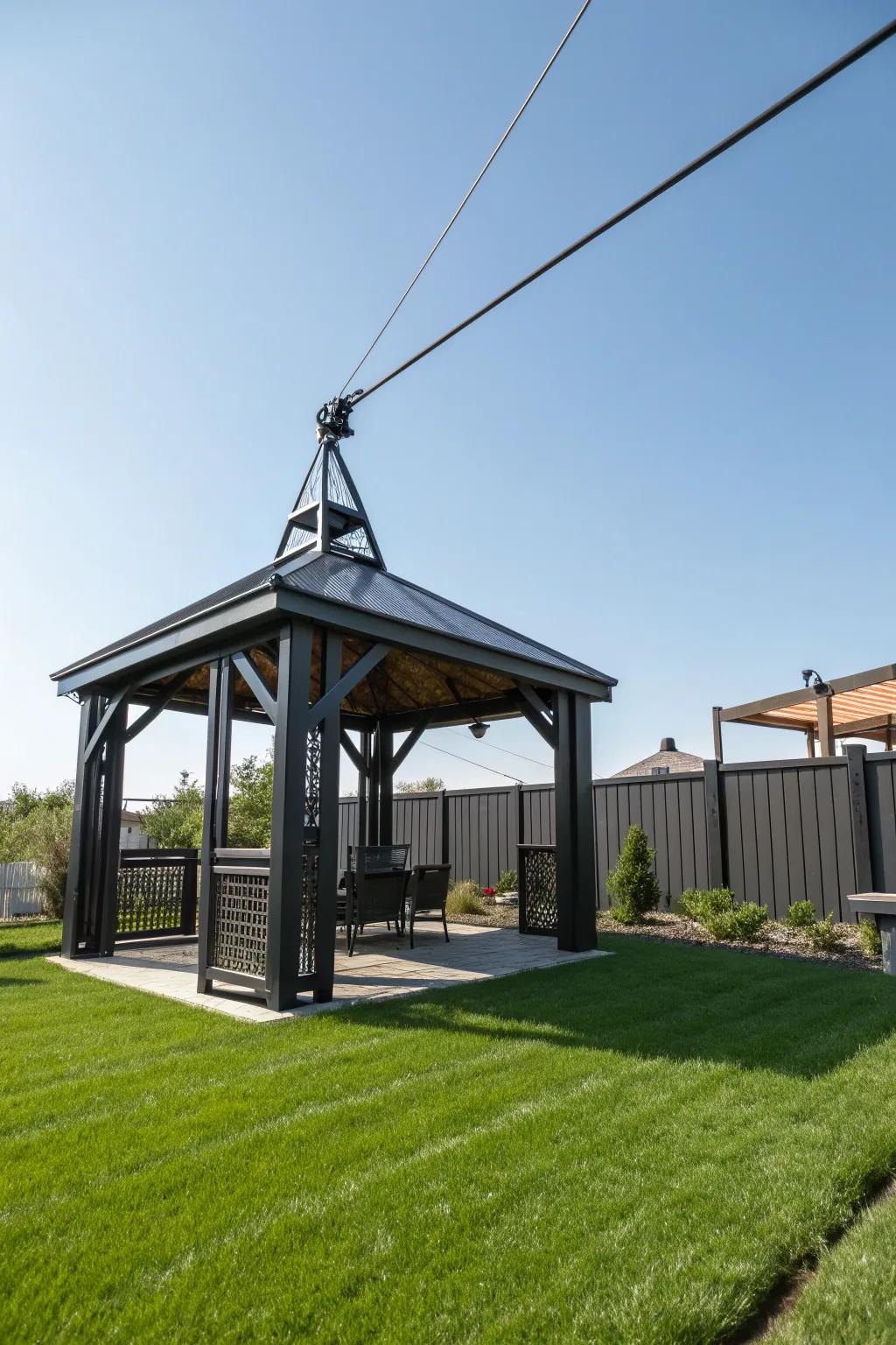 Elevate your backyard adventure with a zipline starting from a stylish gazebo!