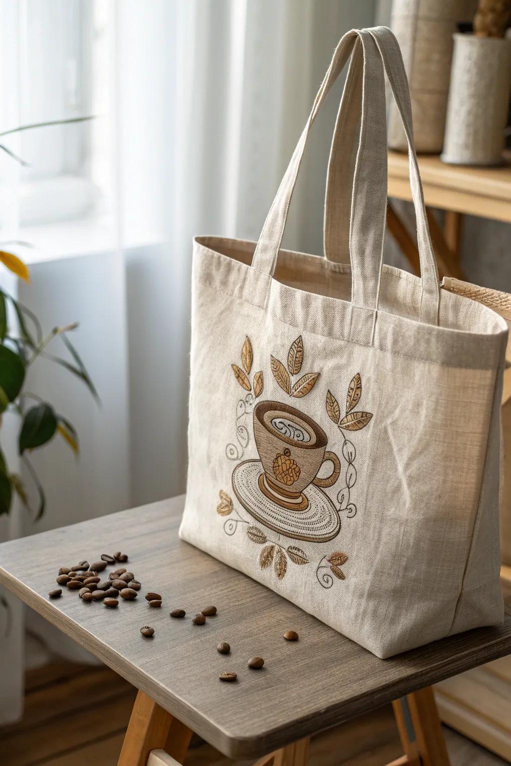 Embrace your love for coffee with this elegantly designed tote bag, perfect for the minimalist coffee aficionado.