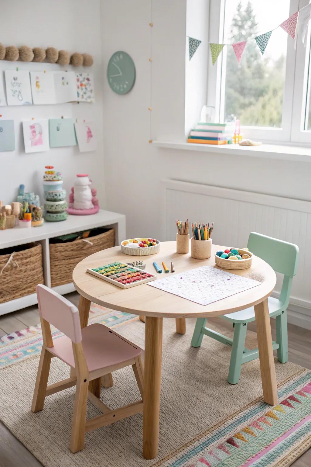 Inspire young creators with a charming craft corner that blends simplicity and playful design.