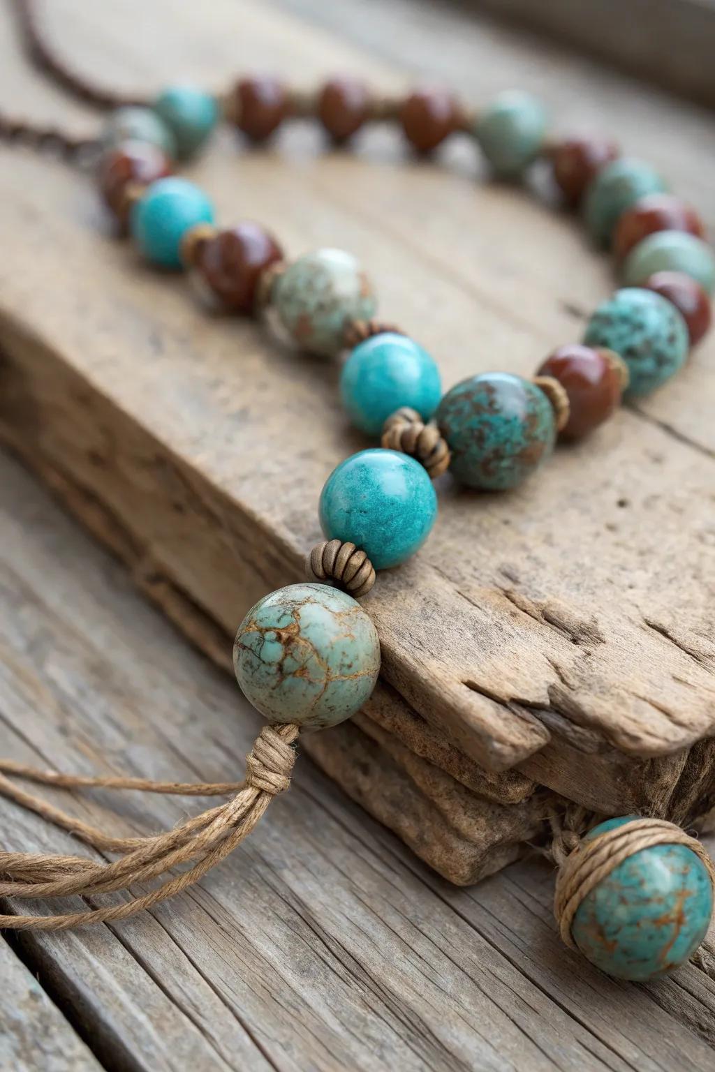 Embrace the earth's beauty with this stunning stone bead necklace - where craftsmanship meets nature.