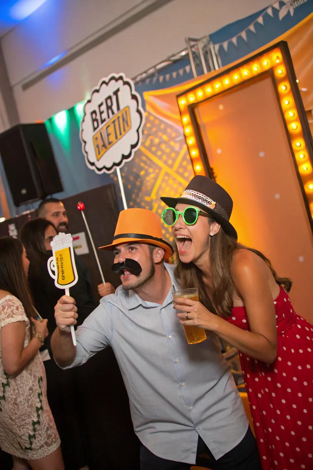 A beer-themed photo booth captures fun memories.