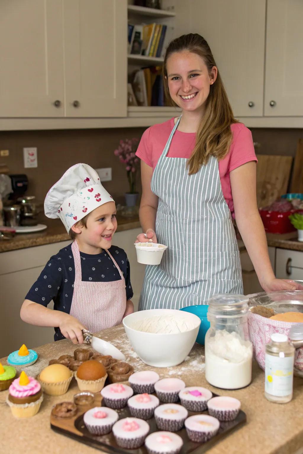 A sweet and delicious duo of baker and cupcake.