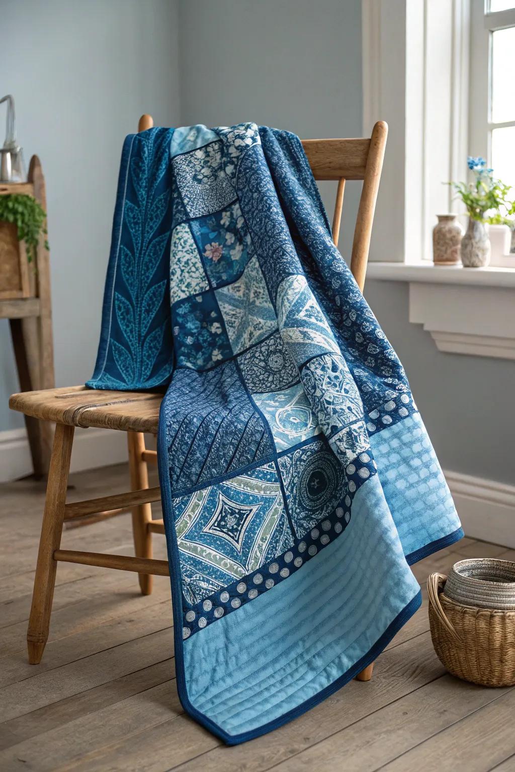 Embrace your free spirit with a boho-inspired blue quilt masterpiece.