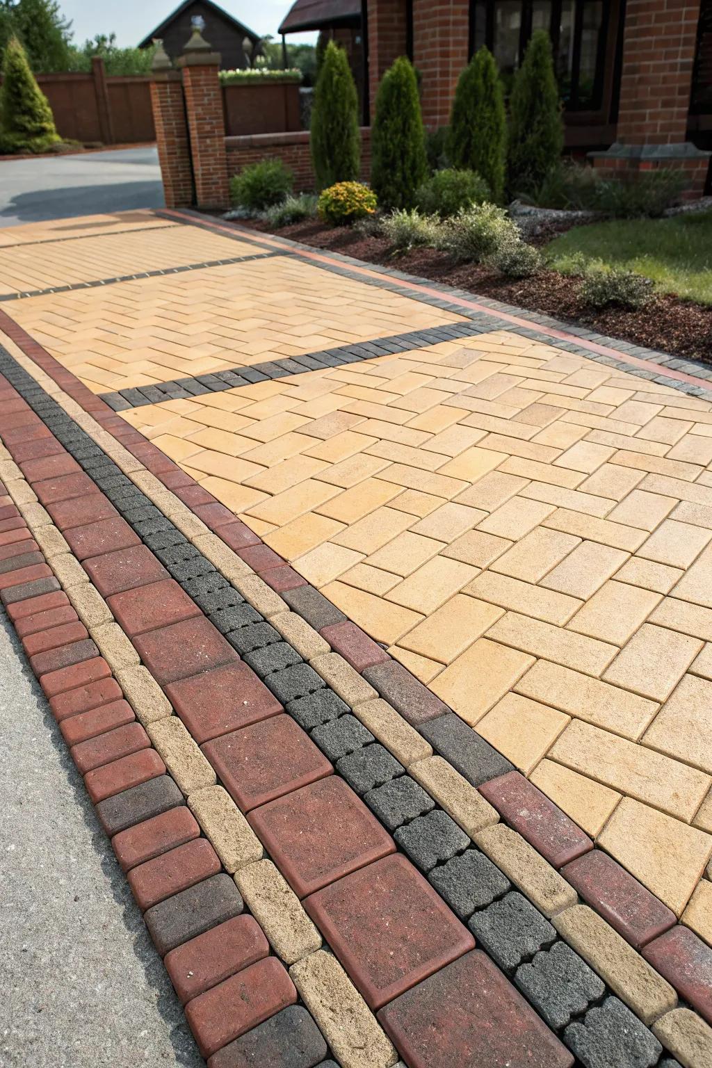 Elevate your driveway design with striking contrasting brick borders.