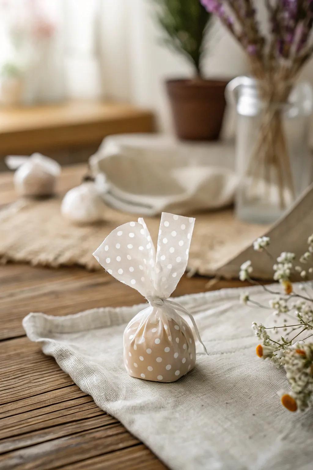 Elevate your candy favors with playful polka dots for a touch of charm and elegance.