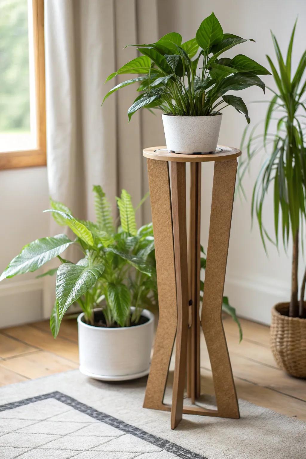 Elevate your greenery with a touch of minimalist elegance using handcrafted cardboard plant stands.