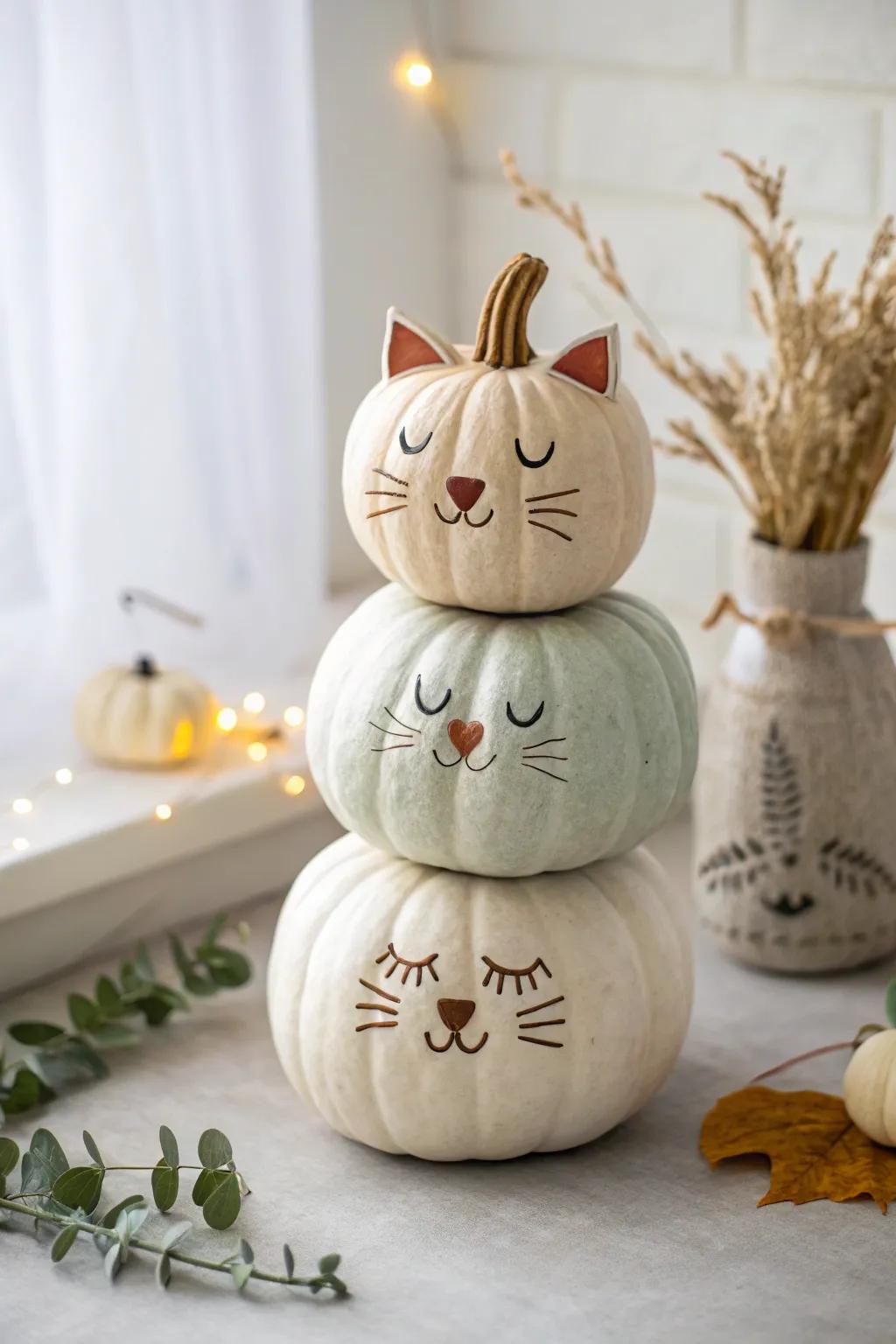 Elevate your decor with a charming Cat Pumpkin Topiary that blends Scandinavian simplicity and boho elegance.