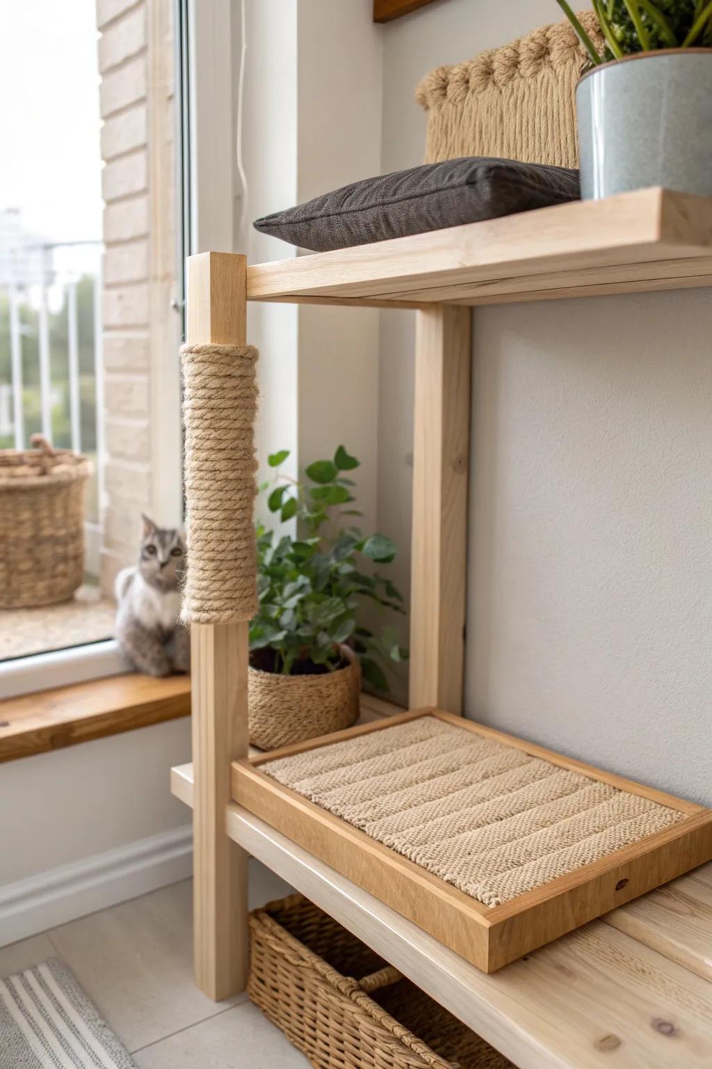 Elevate your catio with chic and functional scratch panels, where simplicity meets natural elegance. #ScandiBoho #CatLovers