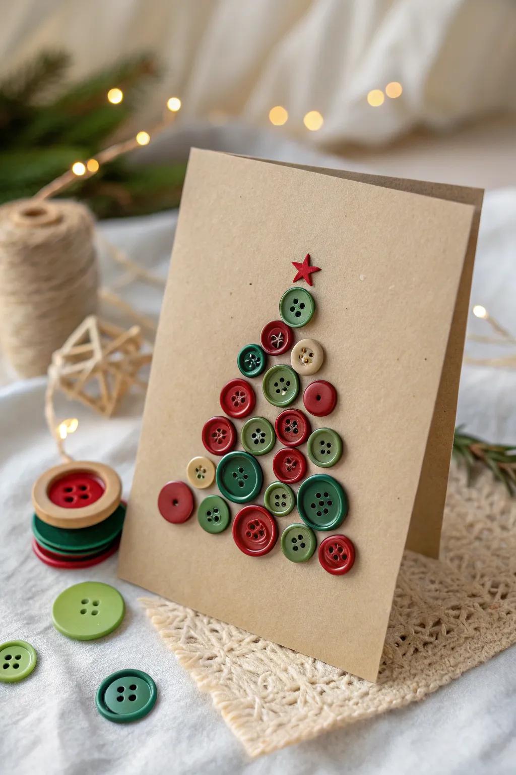 Craft your holiday spirit with charming Button Christmas Cards—perfectly blending simplicity and personal touch.
