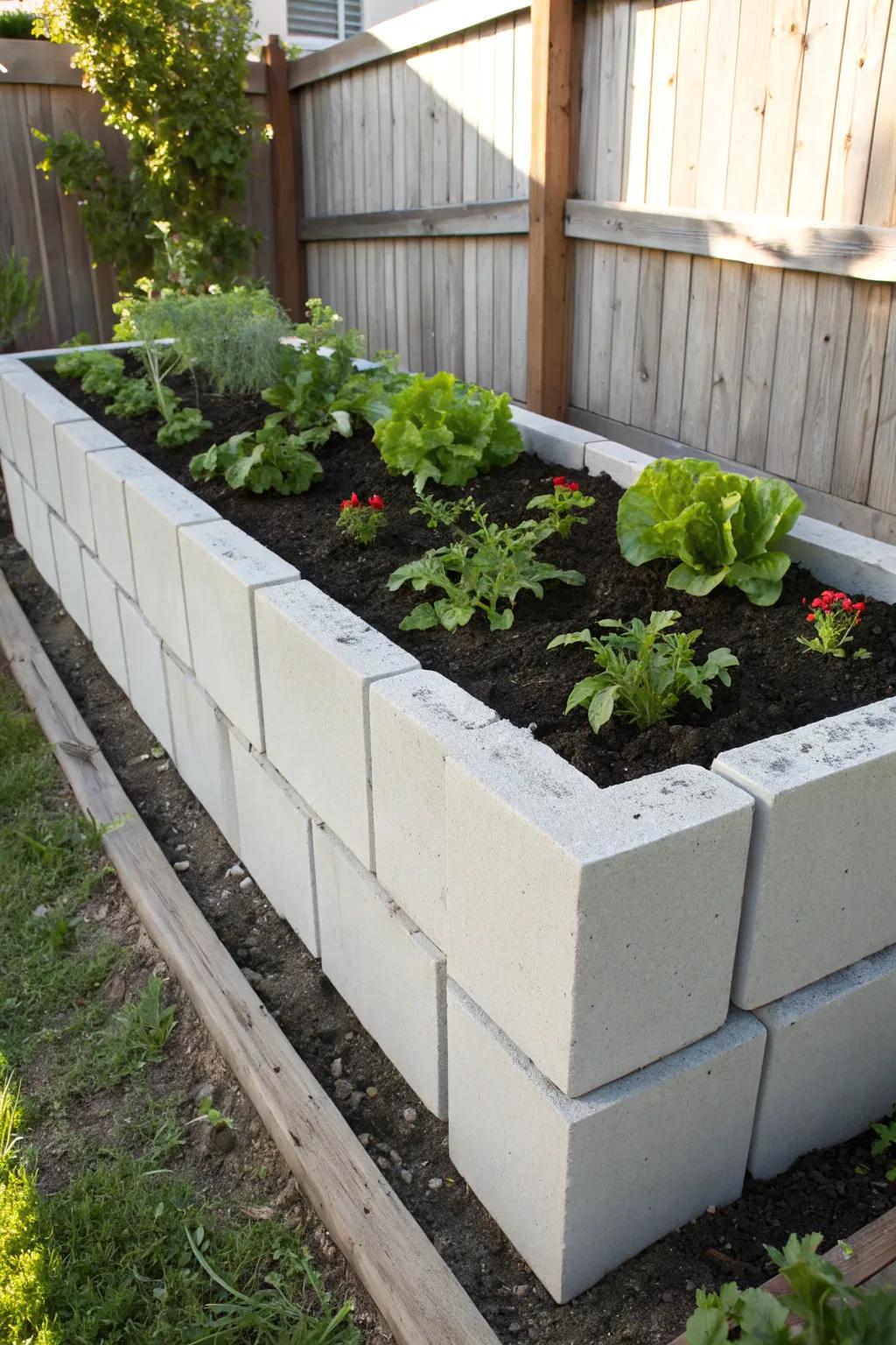 Transform your backyard into a lush oasis with a stylish cinder block raised garden bed. #GardeningGoals