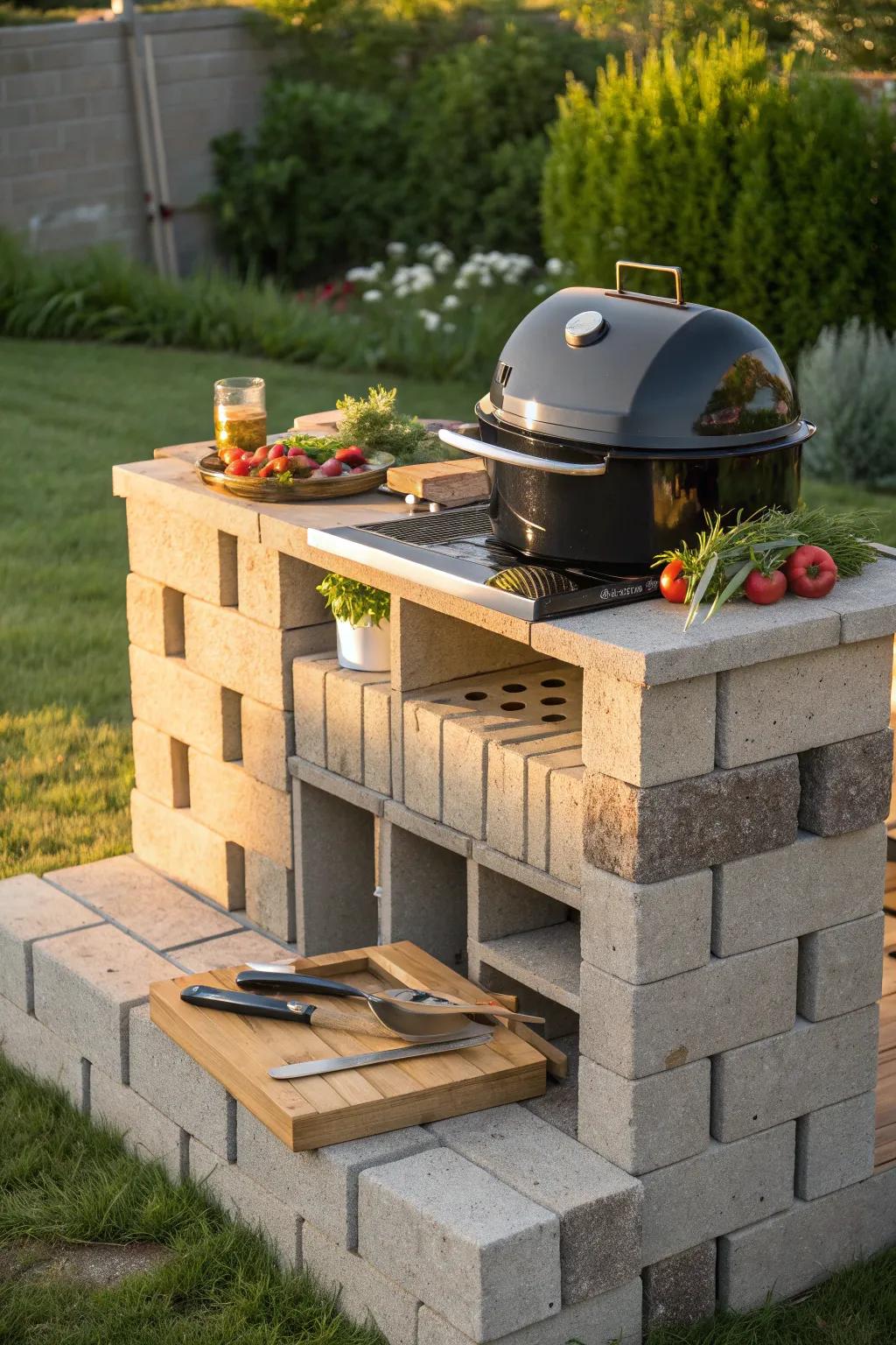 Transform your backyard into the ultimate BBQ station with this chic cinder block setup.