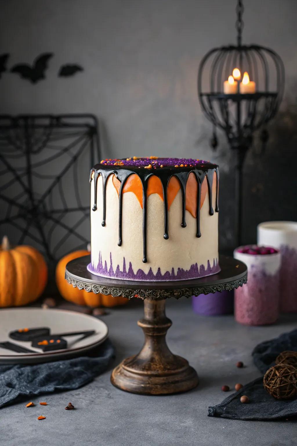A drip cake with seasonal colors adds a modern twist to elegance.