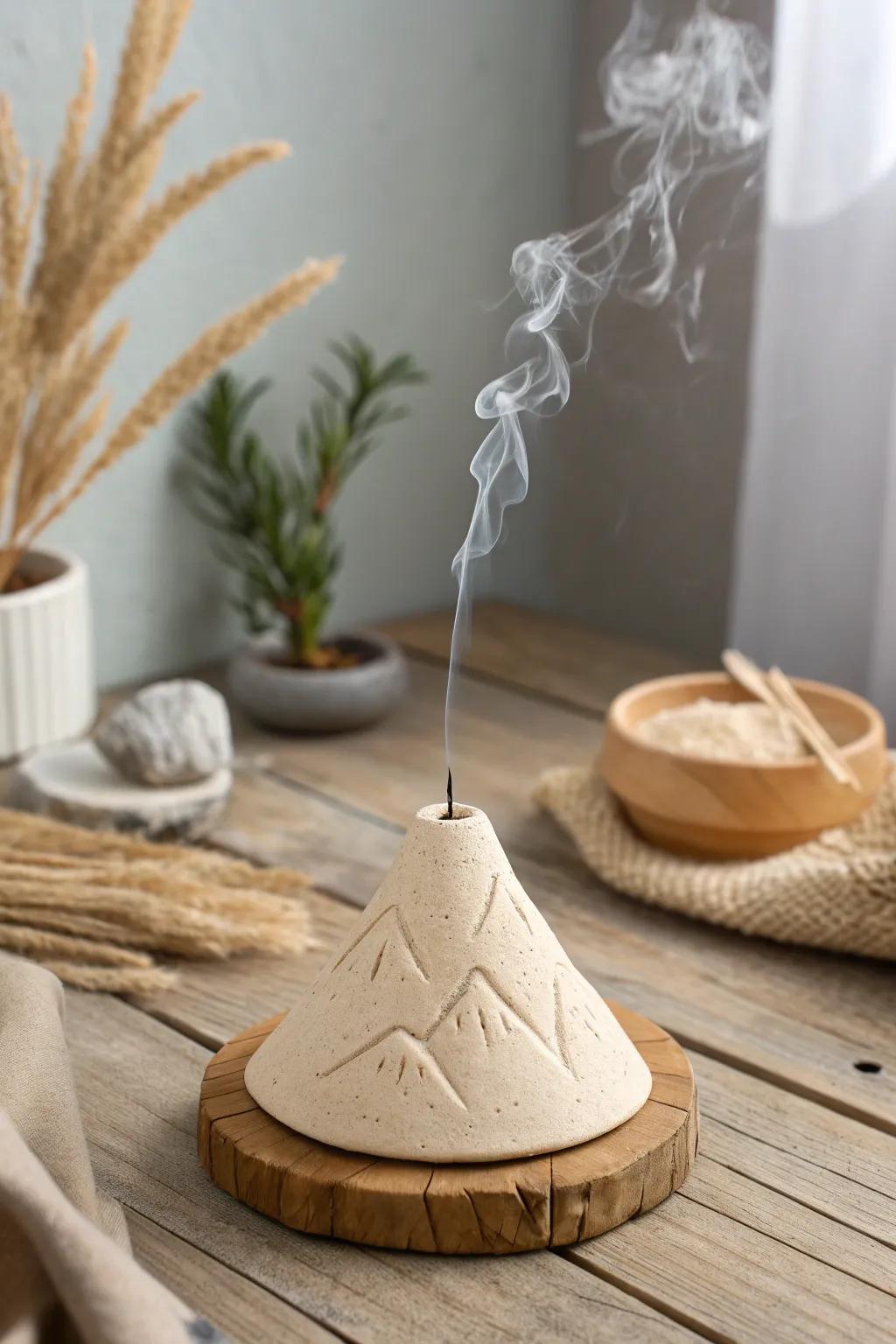 Elevate your meditation space with this serene, handcrafted clay incense holder inspired by nature's tranquility.