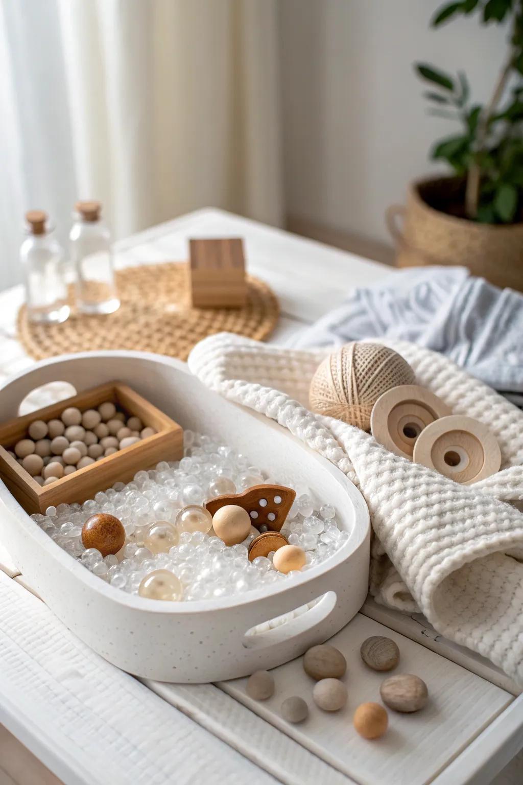 Dive into playful simplicity with this enchanting sensory bin, where curiosity meets creativity.