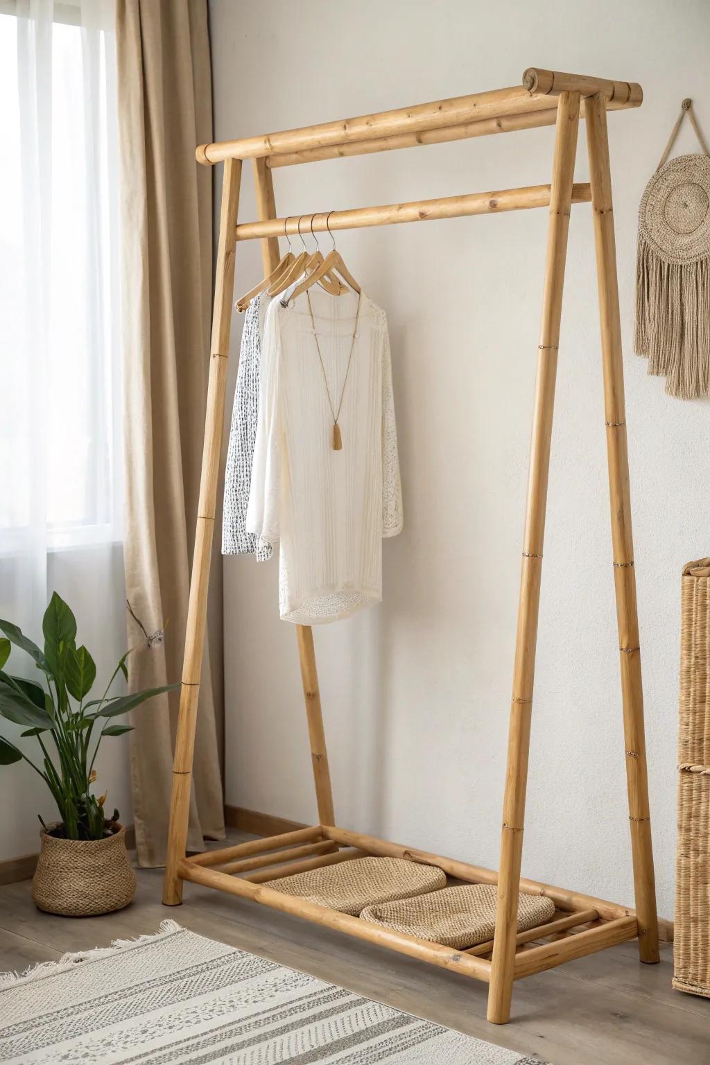 Embrace simplicity and sustainability with this exquisite bamboo closet frame, a perfect blend of Scandinavian minimalism and Boho charm. 🌿 #EcoFriendlyLiving #MinimalistDesign
