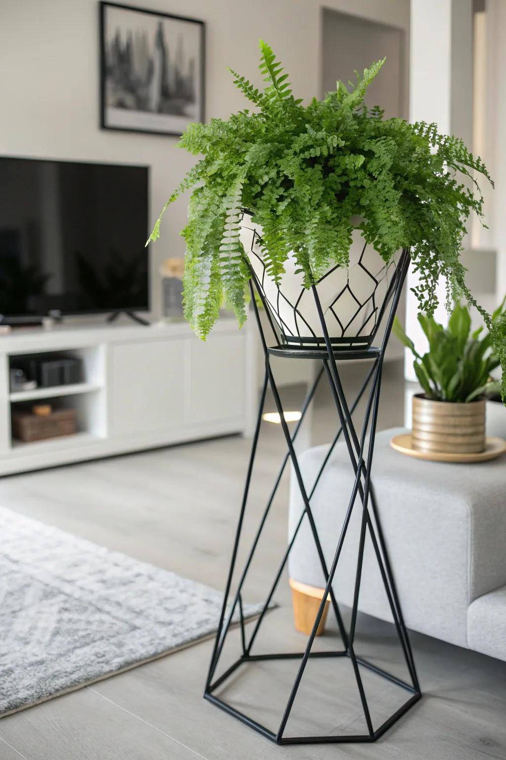 Elevate your space with this sleek and modern geometric plant stand, where style meets greenery.
