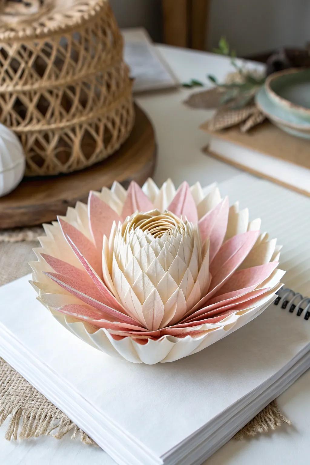 Transform your space with the simple elegance of accordion paper flowers.