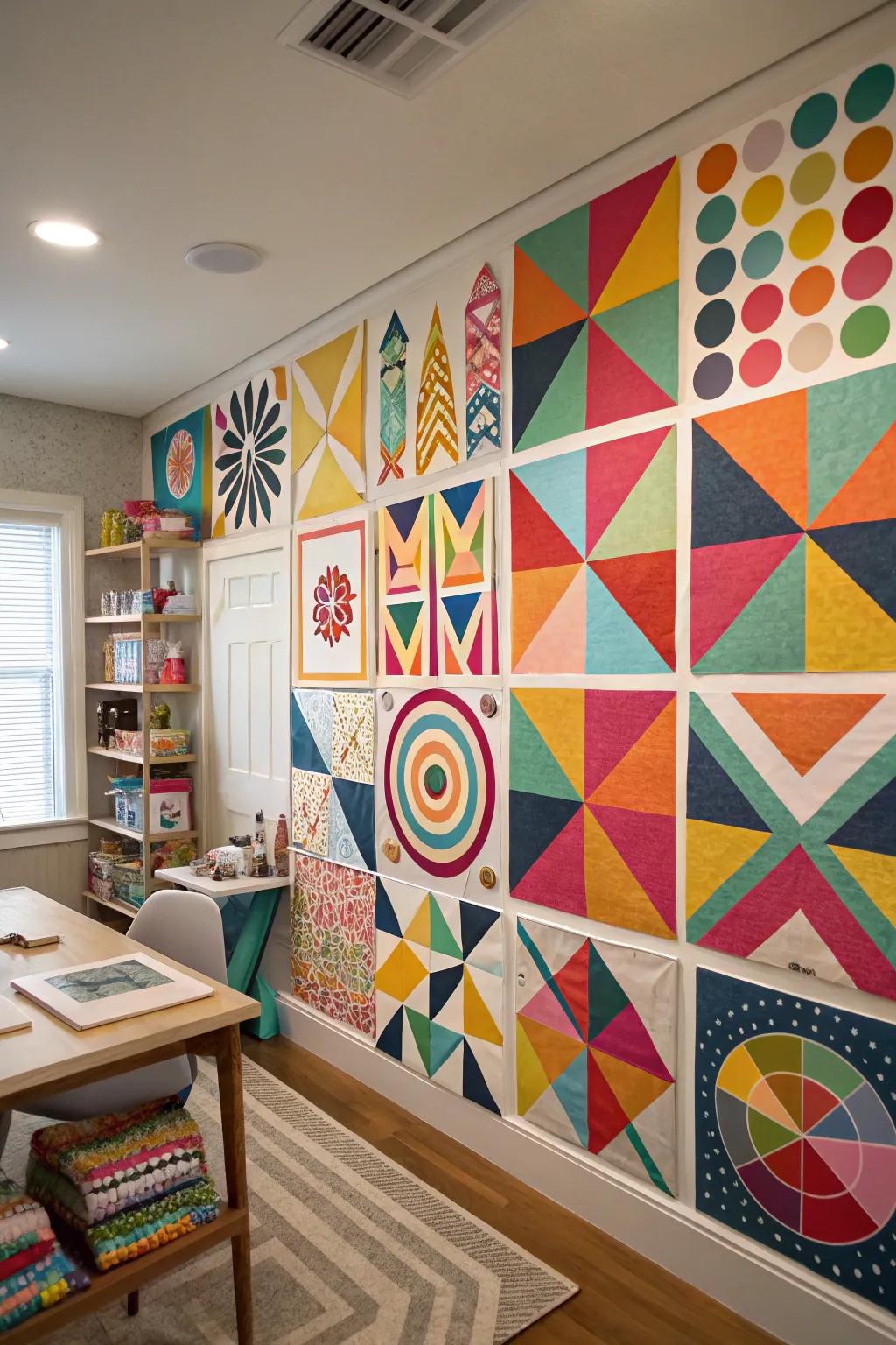 Geometric patterns add a modern flair to the space.