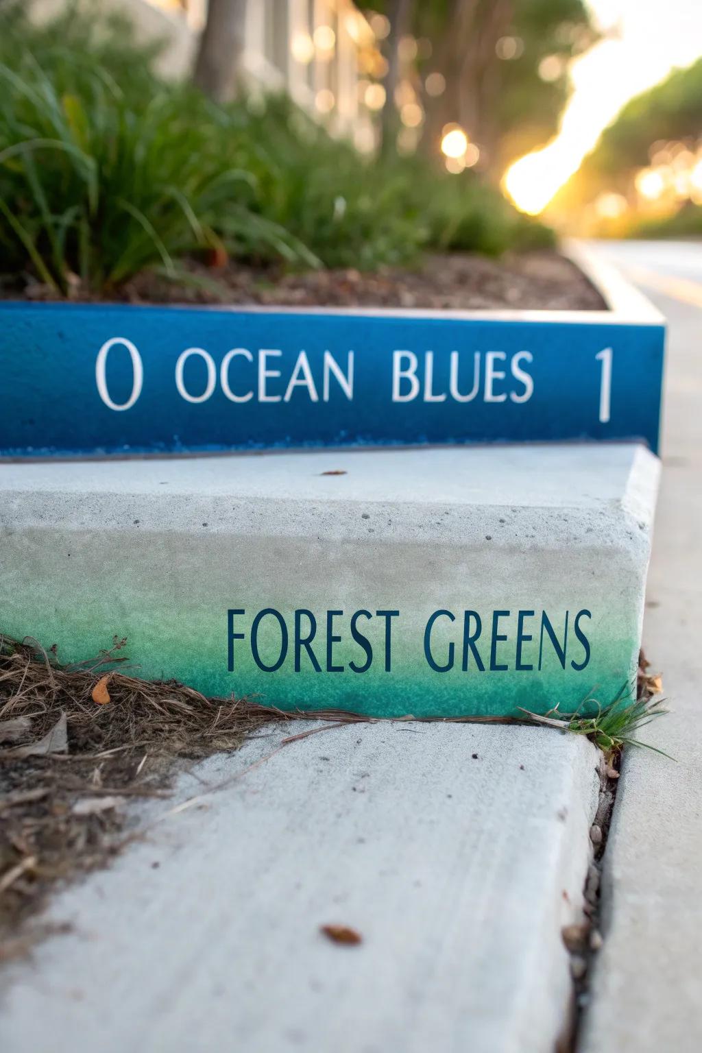 Transform your curb with an ombre touch—where blues meet greens in a harmonious gradient.