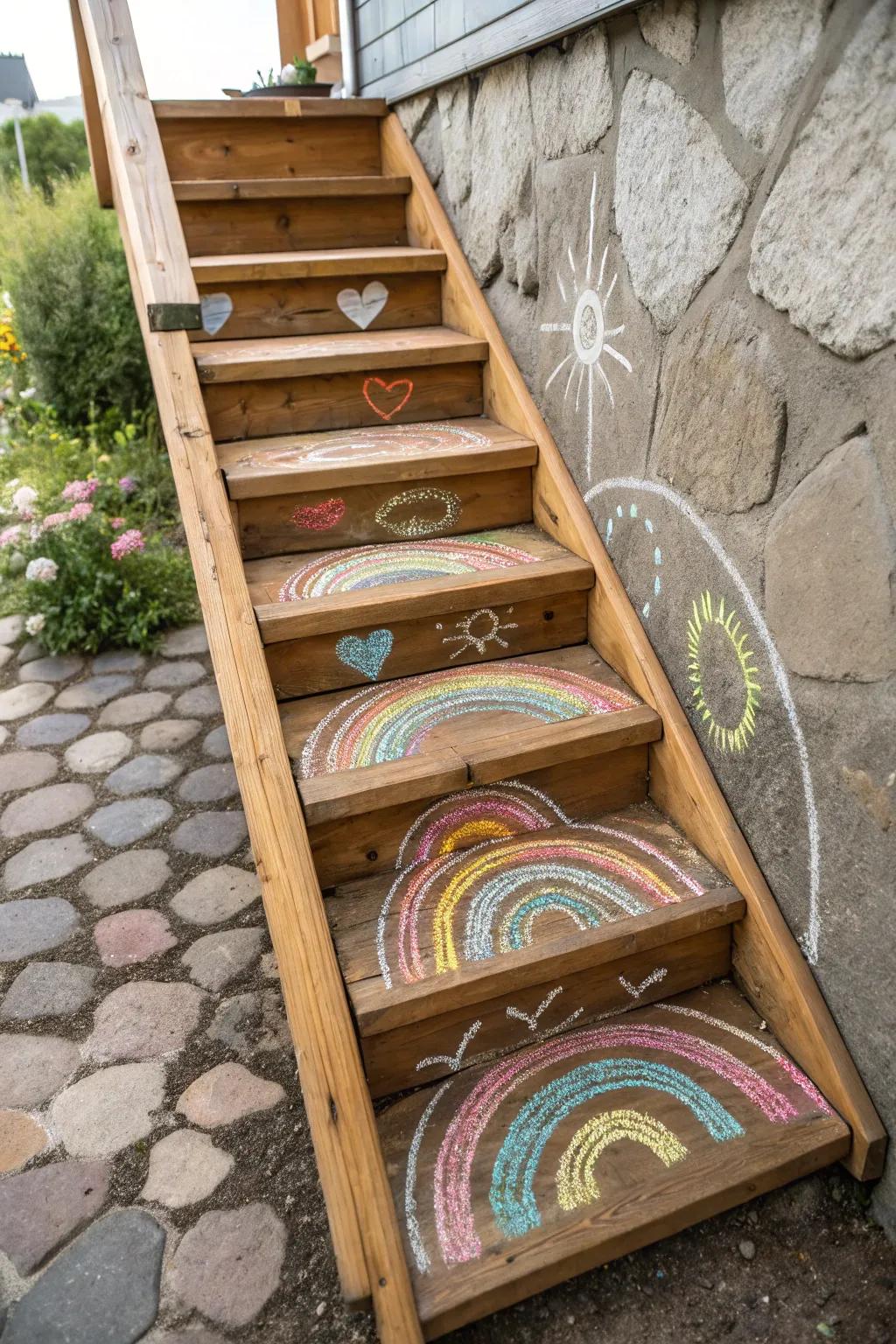 Step into a world of color with minimalist rainbow chalk art.