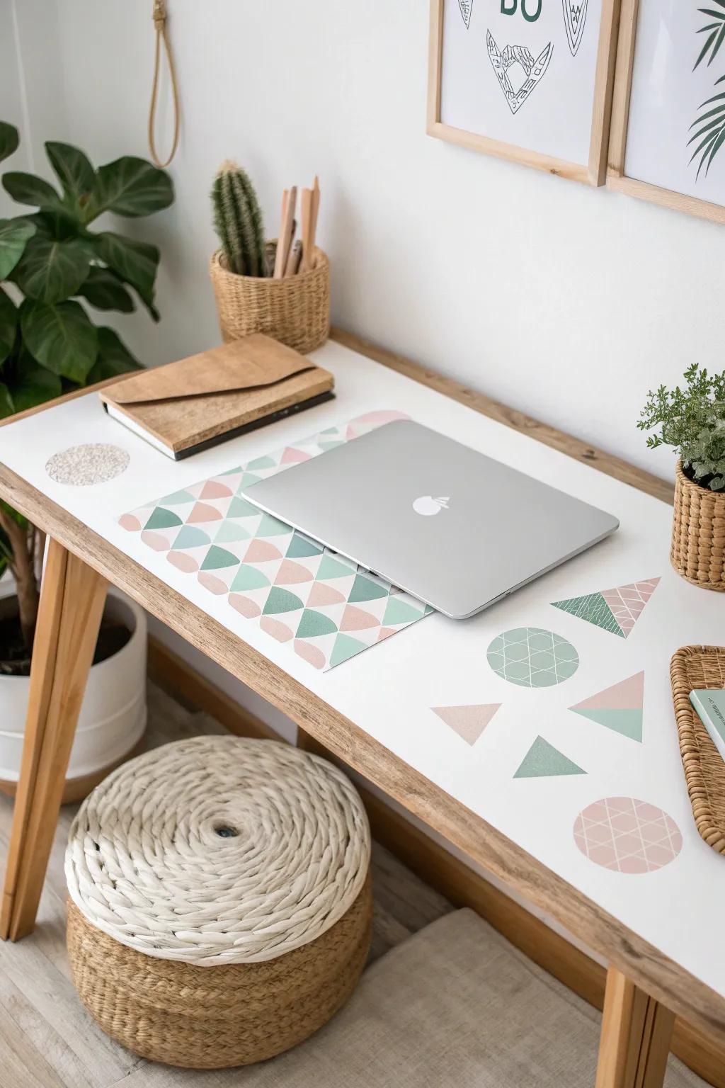 Transform your workspace with geometric decals for a modern, artistic flair—perfect for a touch of Scandinavian minimalism and boho charm.