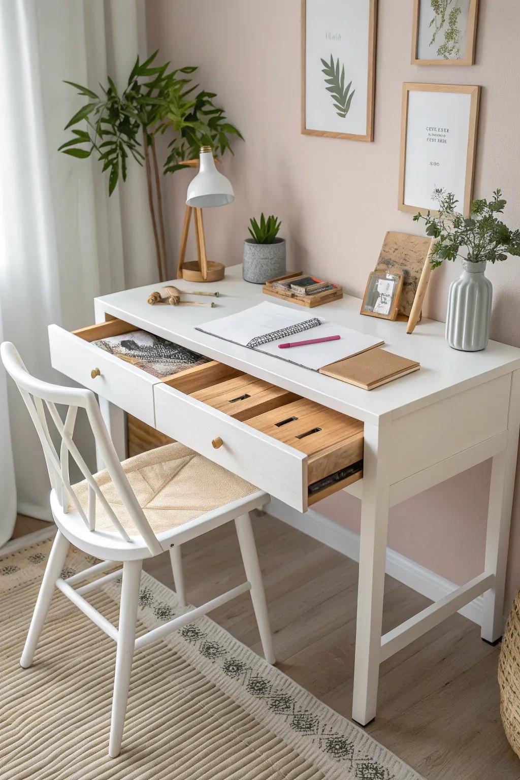 Elevate your creative space with sleek under-desk storage—where minimalism meets functionality.
