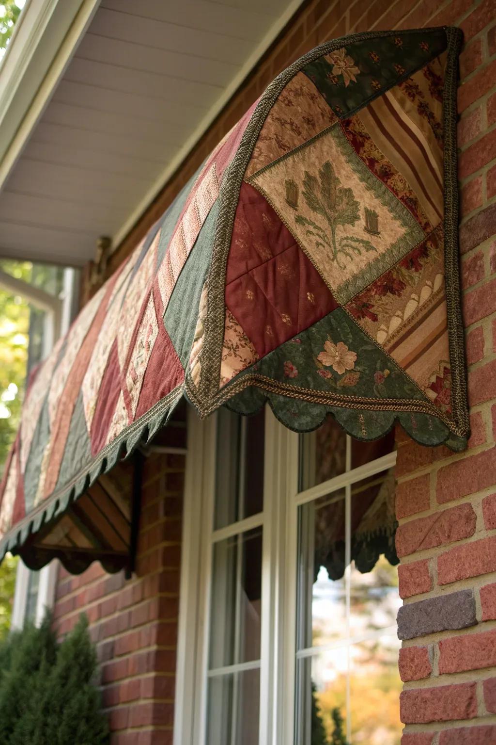 Wrap your windows in warmth with a quilted fabric awning, the perfect cozy touch for any rustic home.