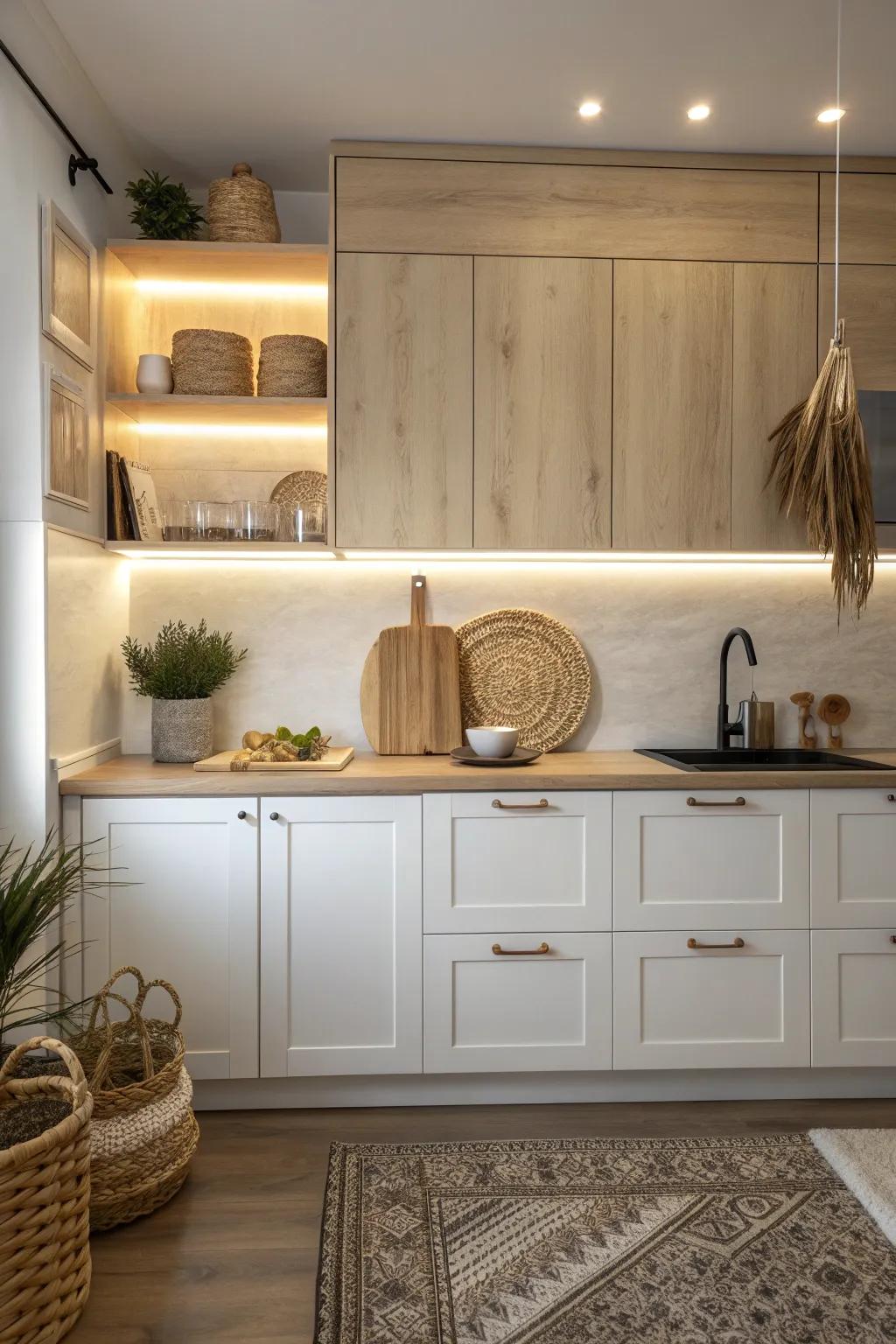Transform your kitchen into a serene haven with elegant undercabinet lighting—where simplicity meets natural beauty.