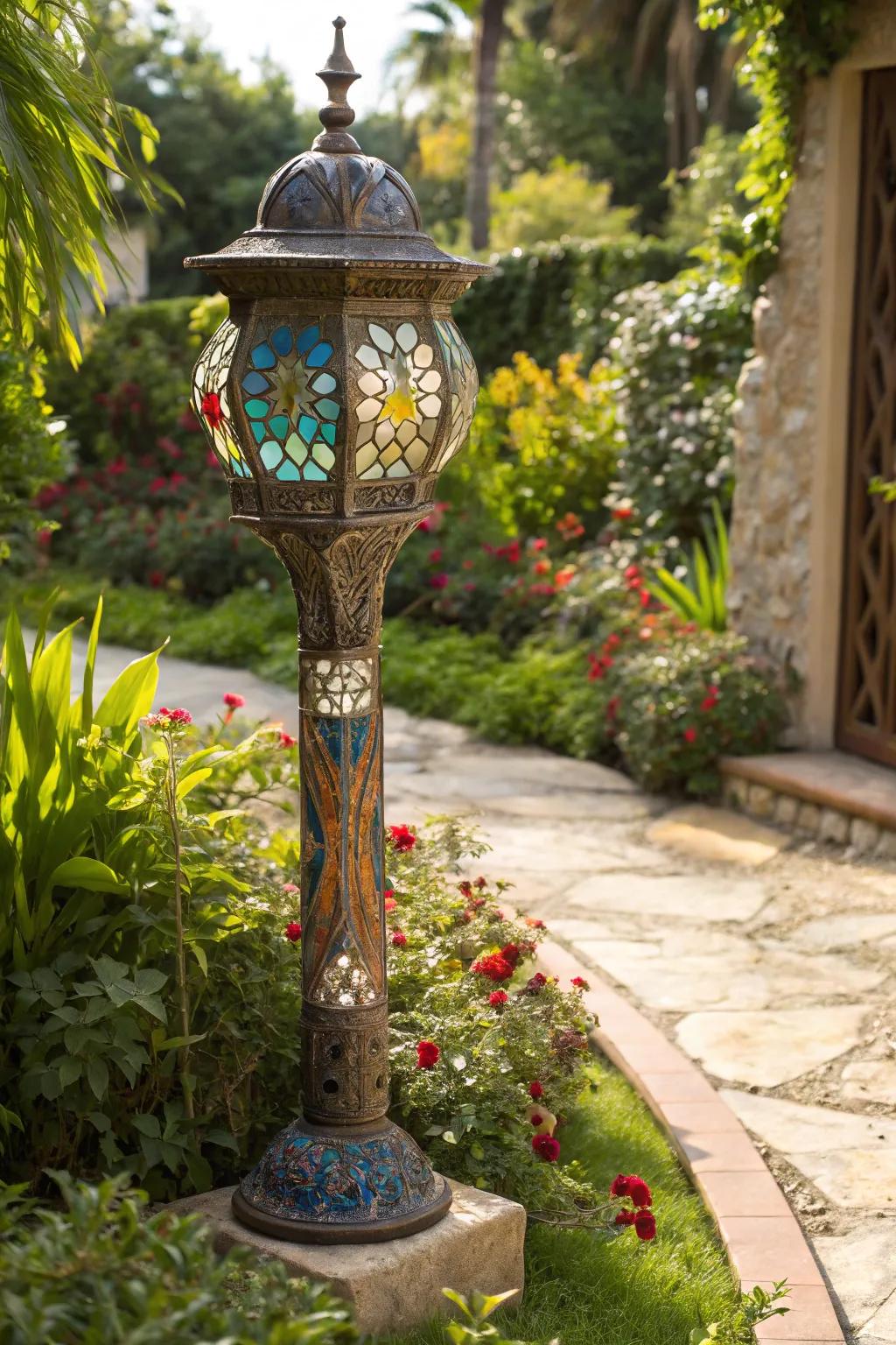 Elevate your garden with a DIY mosaic tile lamp post masterpiece.