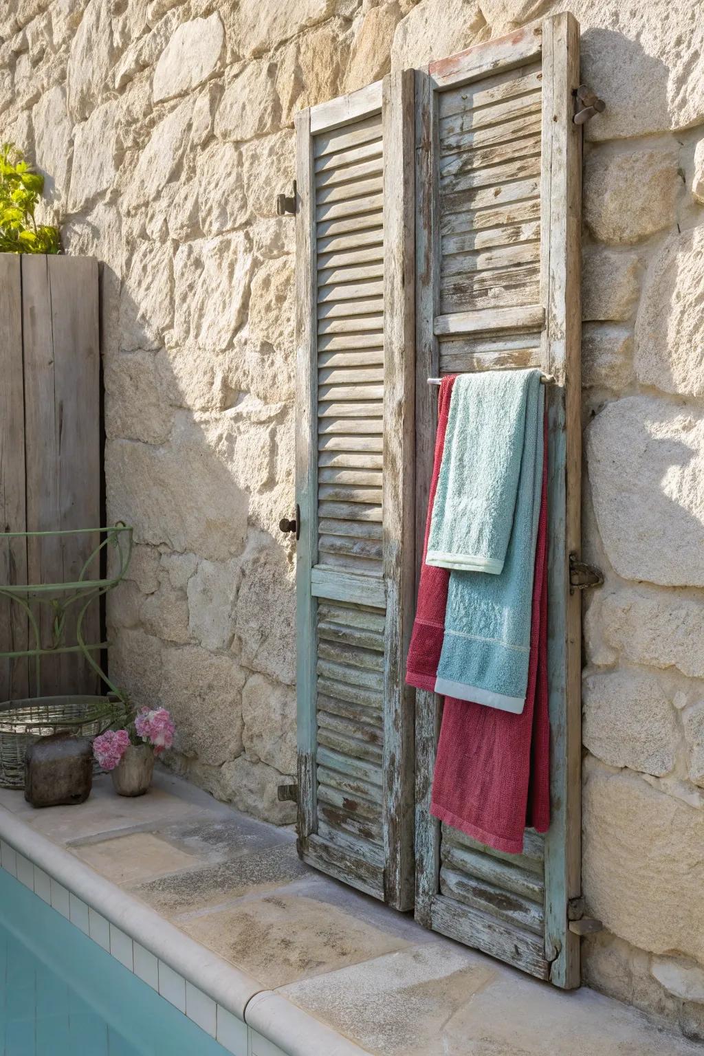 Transform vintage charm into functional style with this DIY old shutter towel rack.